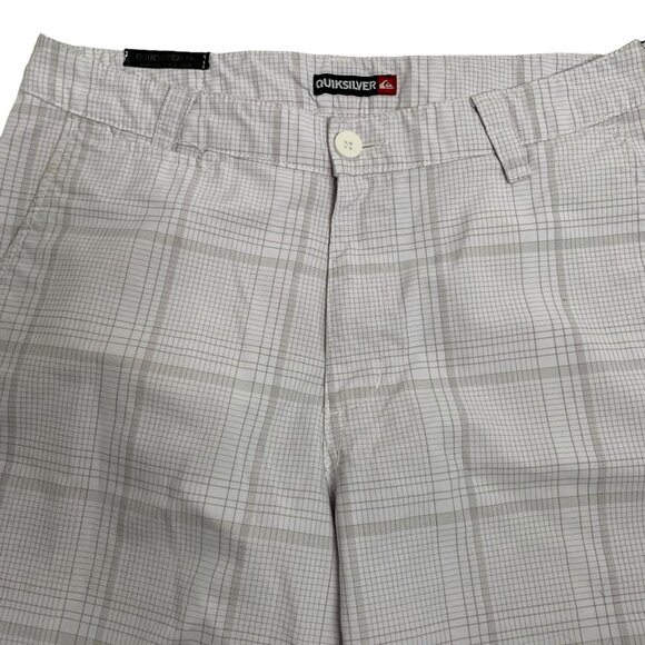 Quiksilver Skater Chino Shorts 32 White Checkered Flat Front Pockets Button Zip - Picture 2 of 6